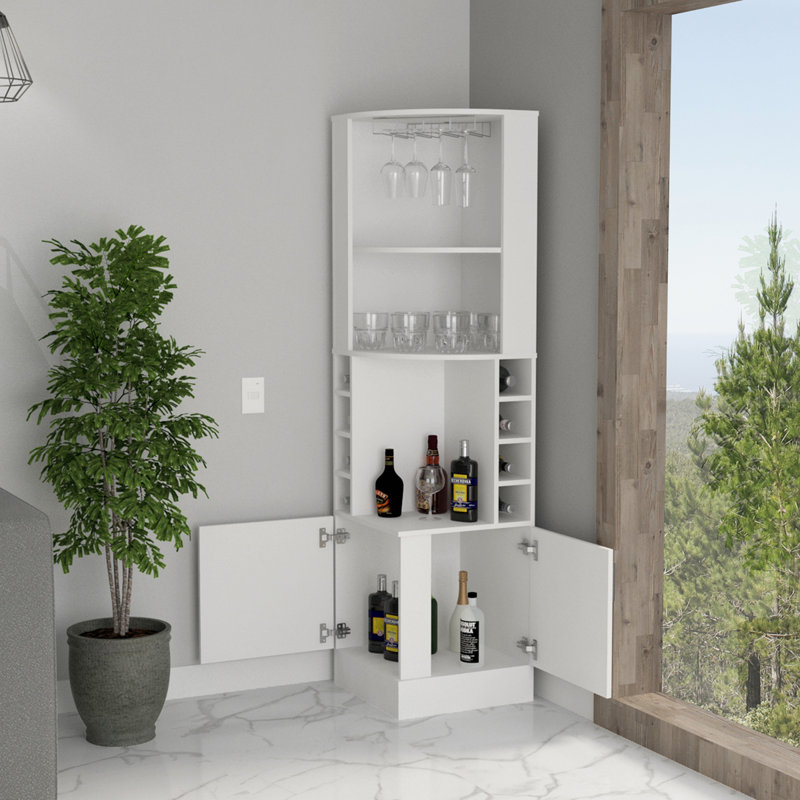 Syrah Corner Bar Cabinet, White