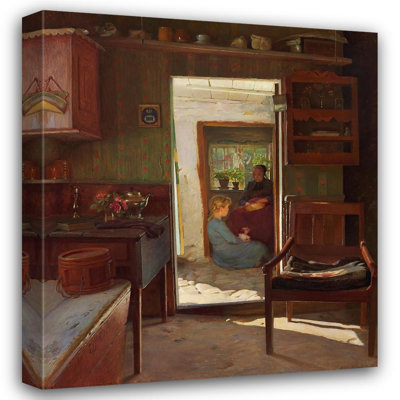 «A Little Girl and Her Grandmother in a Doorway» par Gustav Vermehren, reproduction d'art sur toile tendue avec châssis