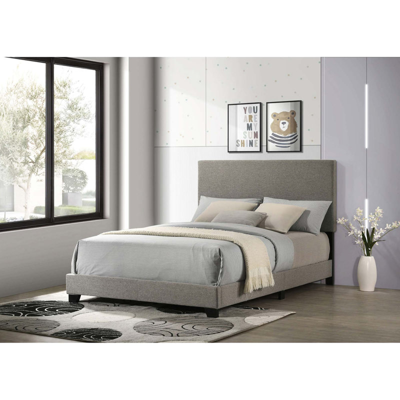 Lit tapissier minimaliste avec tête de lit rembourrée, Lit double