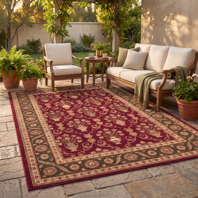 Tapis Swell traditionnel à motif floral intégral rouge, vert, or, crème et rose, antidérapant, à poils courts, idéal pour l'intérieur et l'extérieur, adapté aux animaux domestiques, pour salon, chambre, salle à manger, entrée, couloir, bureau, cuisine, zones de passage intense, facile à nettoyer, imprimé, ultra doux, à bords ourlés et lavable.