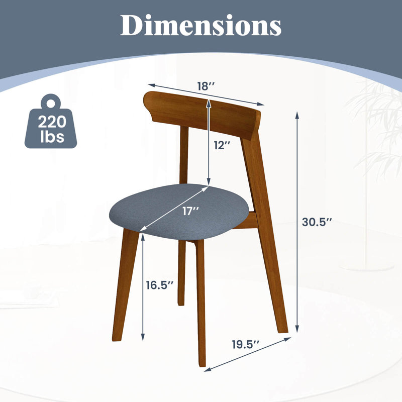 Ensemble de 2 chaises de salle à manger en bois George Oliver avec siège rembourré en bois d'hévéa et dossier courbé, 4