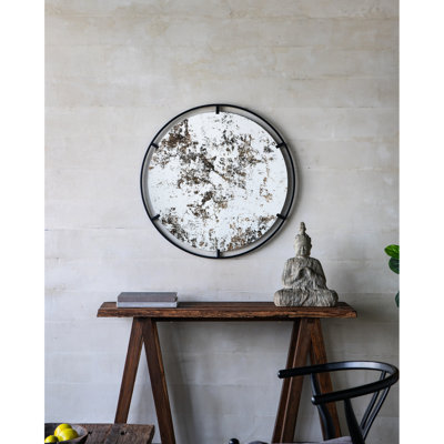 Miroir rond Industrial Design - cadre mural en métal, 31,5 x 0,7 x 31,5 po, noir, 15,8 lb