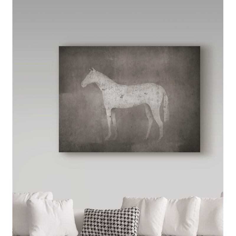 « white cheval on grey », reproduction d’impression sur toile tendue, H 24 po x l 32 po x P 2 po