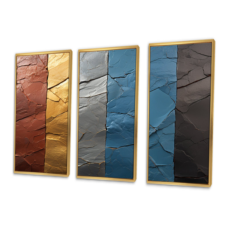 Boho Earth Element Stones Mosaic I - Boho mosaïque murale, art mural, Cadre flottant doré, H 28 po x l 36 po x P 1 po