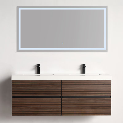 60" Floating Bathroom Vanity with Sink – Wall-Mounted All-Wood Cabinet with Soft-Close Drawers, Open-Back Design & Durable Acrylic Top