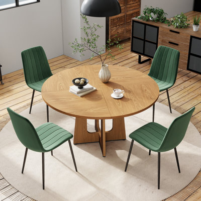 Ensemble de table ronde 47 pouces et 4 chaises en velours, table en bois aggloméré et chaises avec pieds en métal