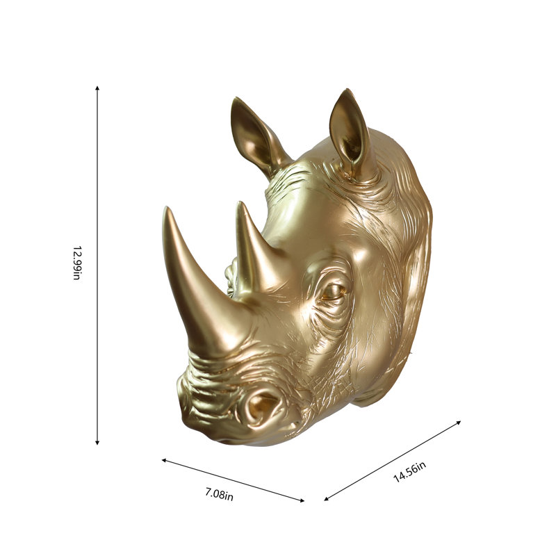 Rhinoceros Head Wall Mount Art, Gold