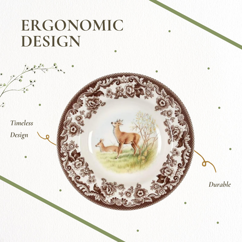 Spode Woodland Soup Plate - Deer Brown/White