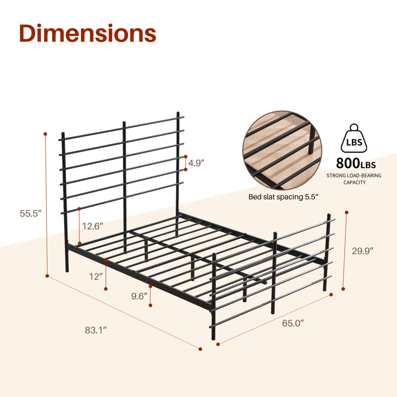 Modern Metal Platform Bed Frame with Colorful Horizontal Bars - Multiple Colors Available, No Box Spring Needed, Sturdy Steel Construction, Easy Assembly