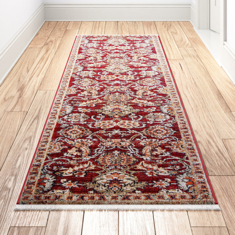 Berndt Oriental Red/Ivory Area Rug, Runner 2' x 8'