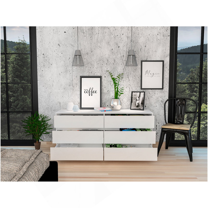 Commode rectangulaire blanche à 6 tiroirs