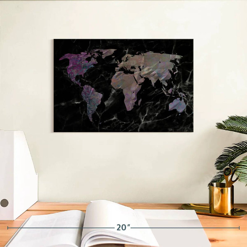 Carte du monde géométrique foncée Aliaz, H 8 po x l 12 po