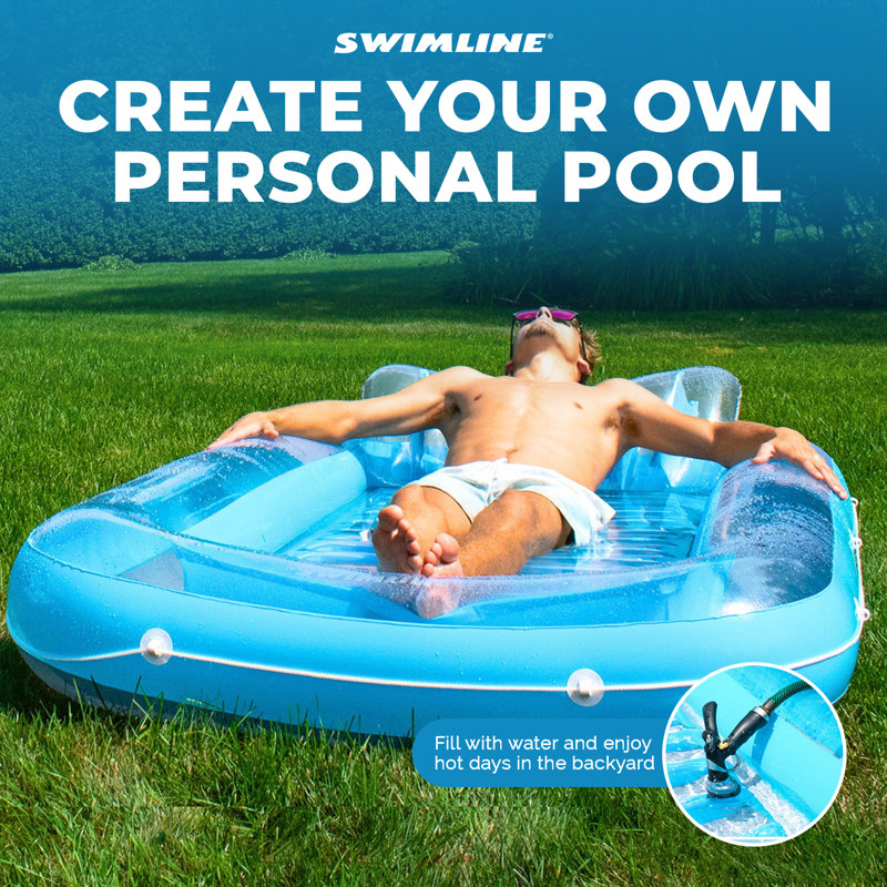Swimline Luxe Edition Inflatable Suntan Tub Floating Pool Lounger, Blue, 8" H x 46" W x 70" D