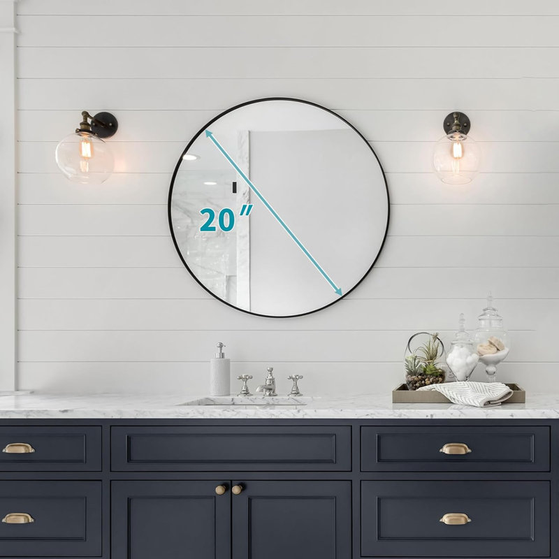 Miroir mural rond avec cadre en métal noir mat - Miroir circulaire pour la salle de bain, le salon, l'entrée, le couloir et le meuble-lavabo - Verre HD avec reflet transparent - Installation facile
