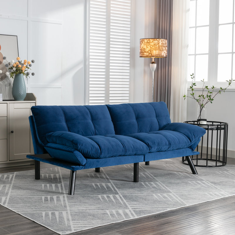 Convertible Folding Navy Blue Bed With Adjustable , Small Living Space Warm And Relaxing Bed, For Spaces