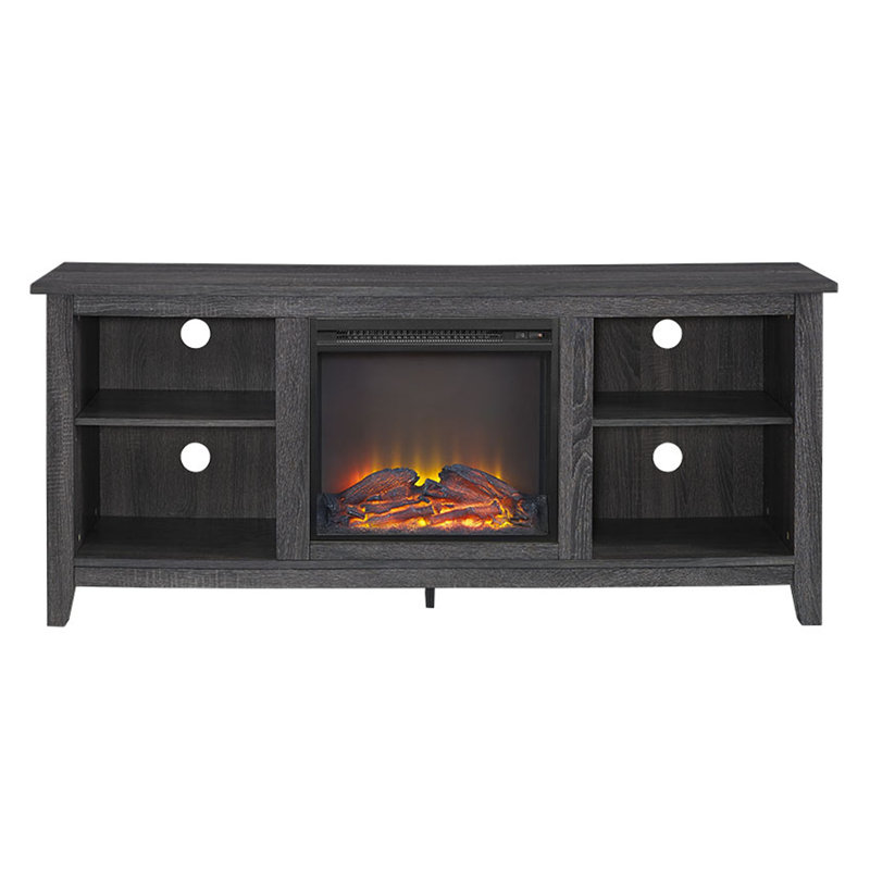 Meuble télé pour téléviseur de 65 po ou moins avec foyer électrique Kneeland, Gris anthracite