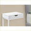 Table basse compacte en forme de C avec tiroir de rangement, stratifié blanc et métal pour le salon et la chambre à coucher