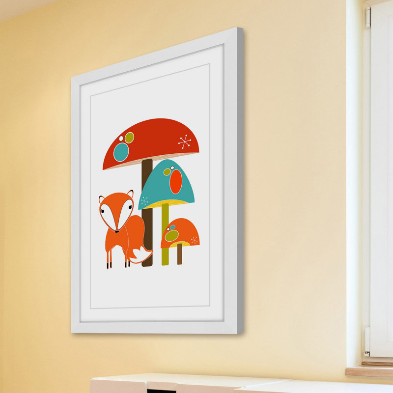 Renard et champignons, reproduction encadrée, H 45 po x l 30 po x P 1,5 po