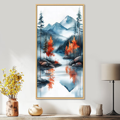 Blue Orange Blue and Orange Alpine Mountain Top Mist Ridge II – Rustic Framed Prints, Foggy Wall Decor