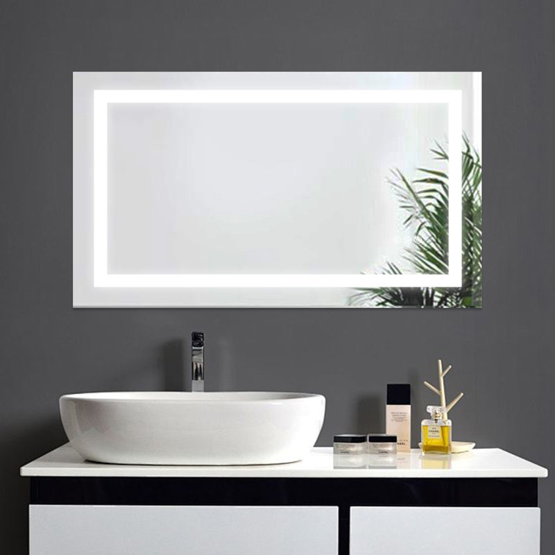 Miroir de salle de bain mural à DEL sans cadre avec éclairage à intensité variable 3 couleurs