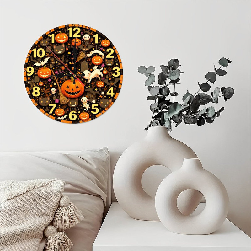 Horloge d'Halloween chats, citrouilles, chauves-souris