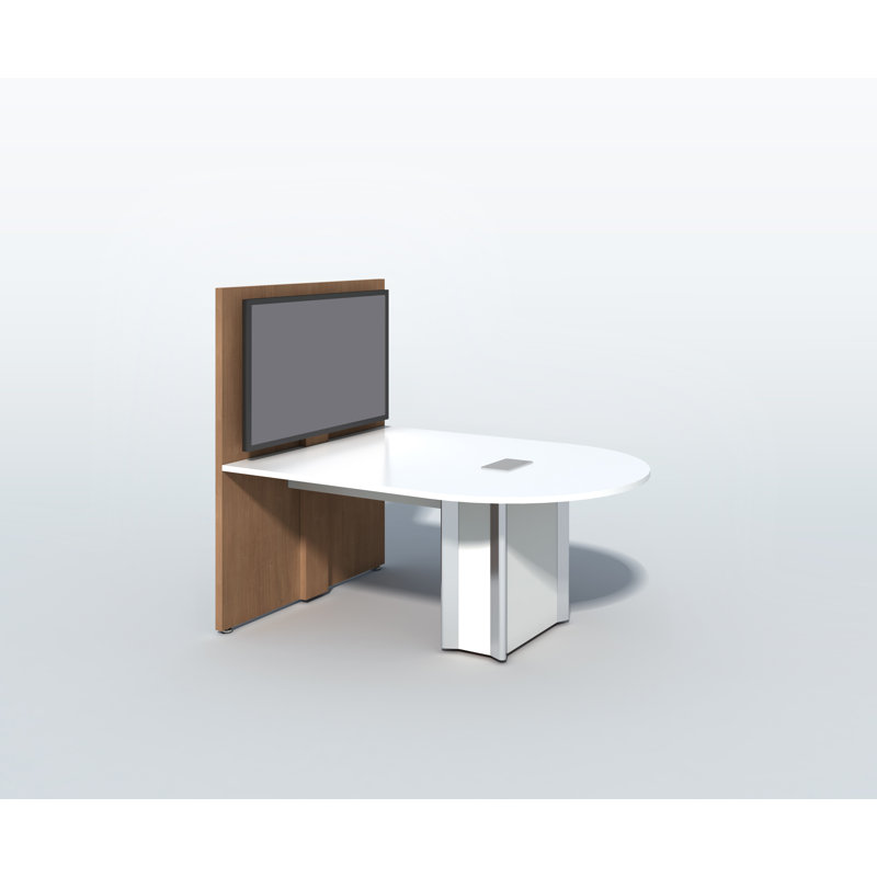 Table de conférence courbée avec modules d'alimentation, Blanc Nova / teck Hi