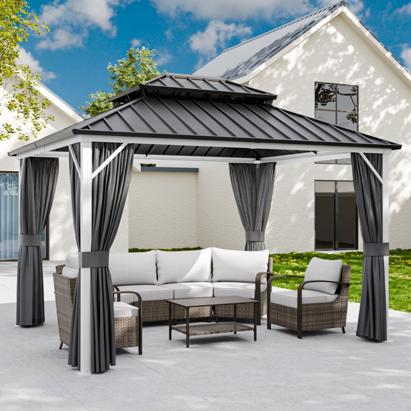 12 Ft. W x 10 Ft. D Outdoor Patio Gazebo, Hardtop Gazebo with Galvanized Steel Double Roof Aluminum Frame, 12 x 10 Ft