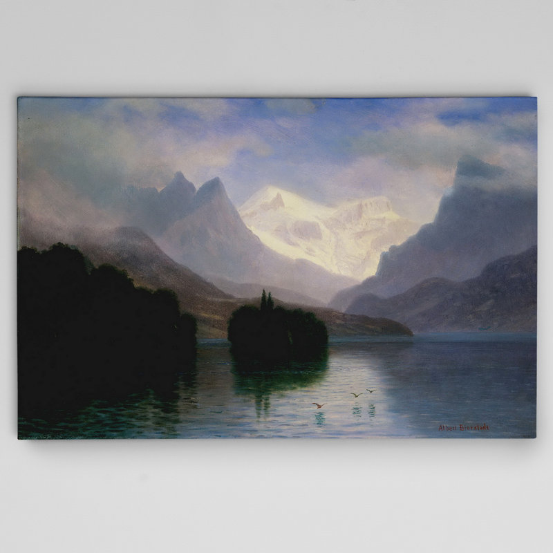 « mountain scene » par albert bierstad, reproduction de peinture sur toile tendue, H 32 po x l 48 po x P 1,5 po