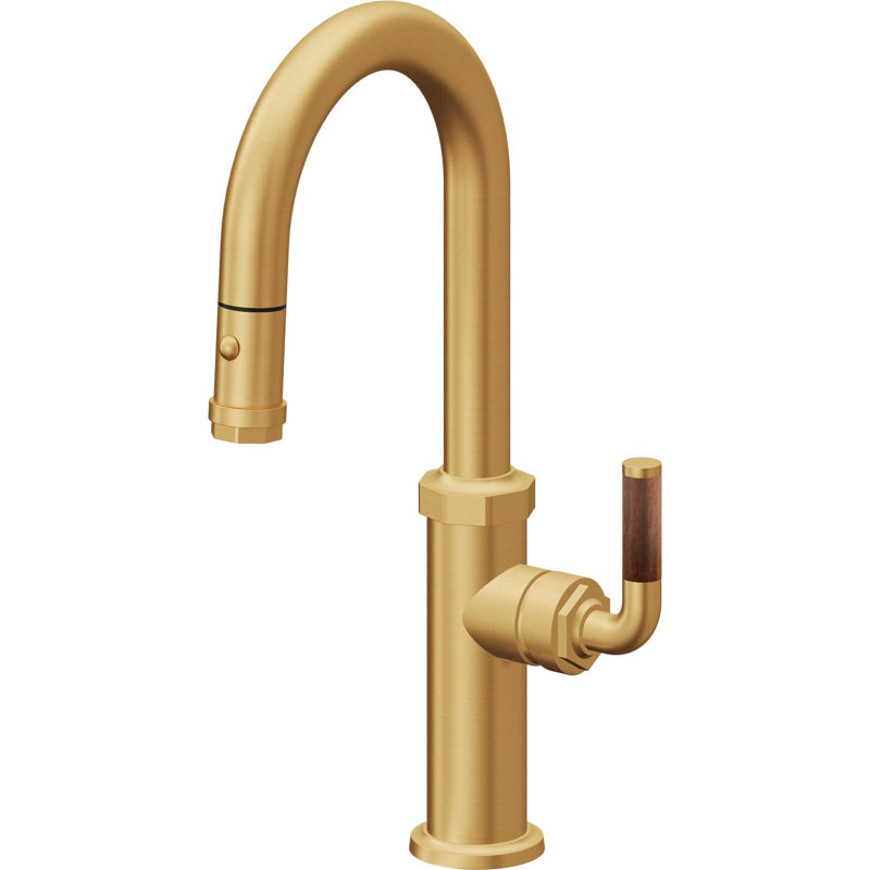Pull-Down Prep/Bar Faucet With Button Sprayer, Lifetime Satin Gold
