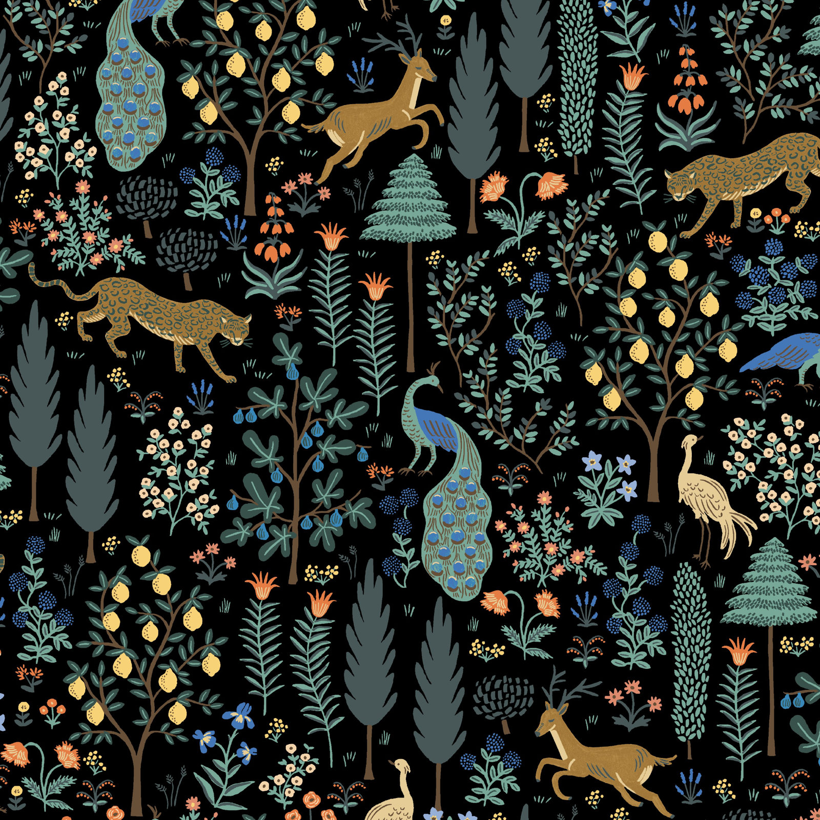 Rifle Paper Co. x Cloth & Company Pembroke Swivel Armchair, Rpc Menagerie Black Linen