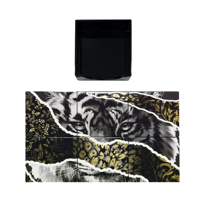Lion Lacquer Coaster Set with Holder