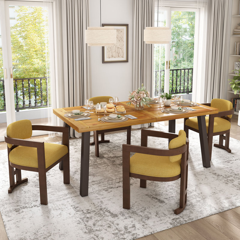 Chuang Upholstered Wood Dining Chairs, Brown Wood/Yellow, 4
