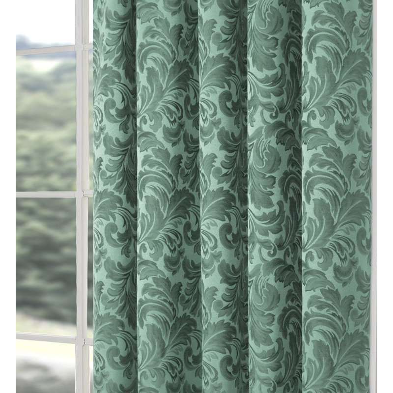 Hallas Pencil Pleat Damask Jacquard Curtains, Alpine, 114 W x 122 D cm