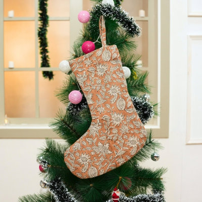  Handmade Block Print Stocking Linen Holiday Décor with Vintage Charm- Manikarnika