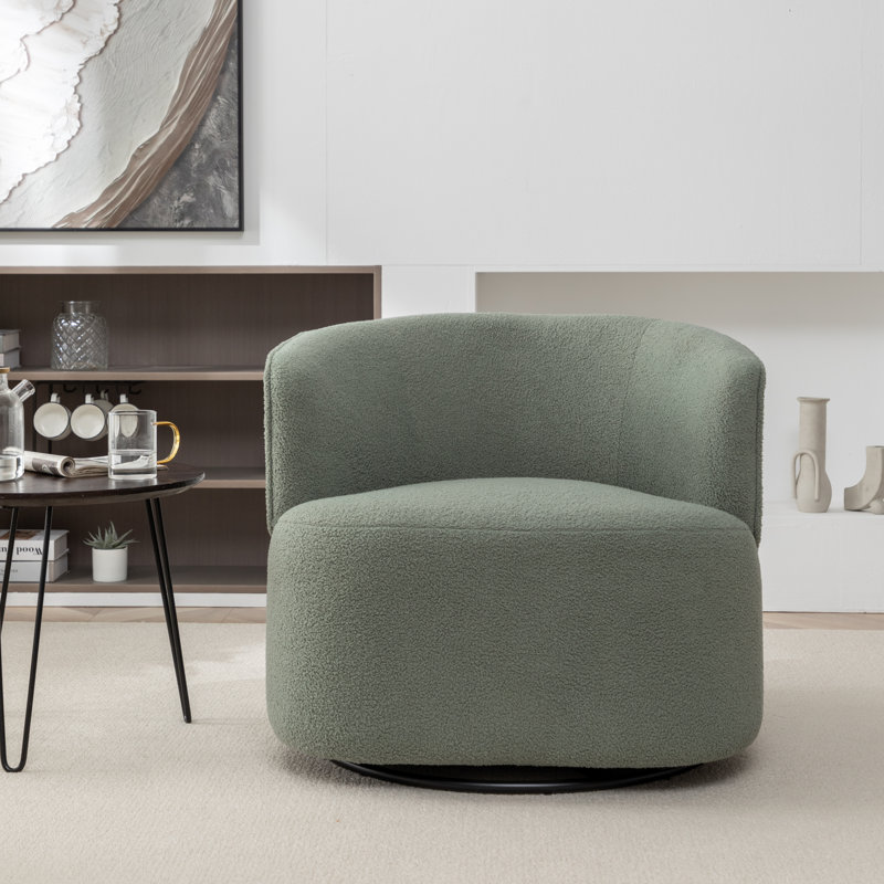 Jalena Upholstered Swivel Barrel Chair, Green Teddy