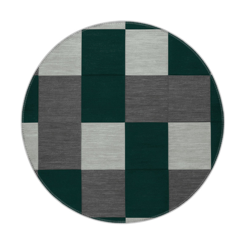 Tapis d'intérieur et d'extérieur à carreaux vert, Rond 5 pi