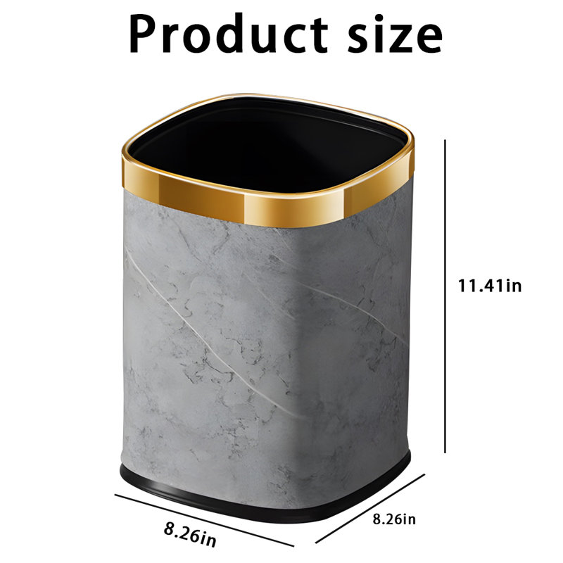 Metal+leather Open Waste Basket - 2.63 Gallons, Gold/Gray