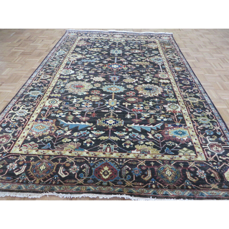 Tapis intérieur de couleur gris anthracite 5 pi 10 po x 8 pi 10 po one-of-kind-noué la à la main