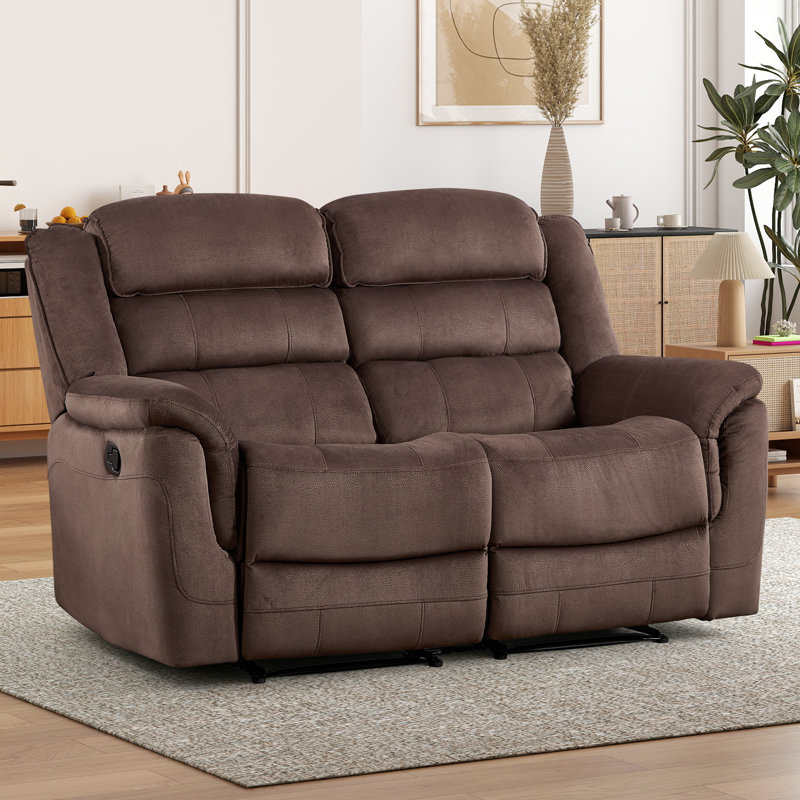 Causeuse inclinable manuelle en microfibre ultra douce de 63,8 po de largeur avec accoudoirs coussinés, Chocolate