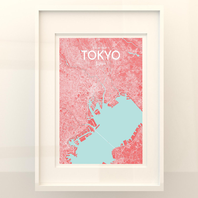 Tokyo City Map In Maritime - No Frame Print, 27.6cm H x 19.7cm W x 0.05cm D