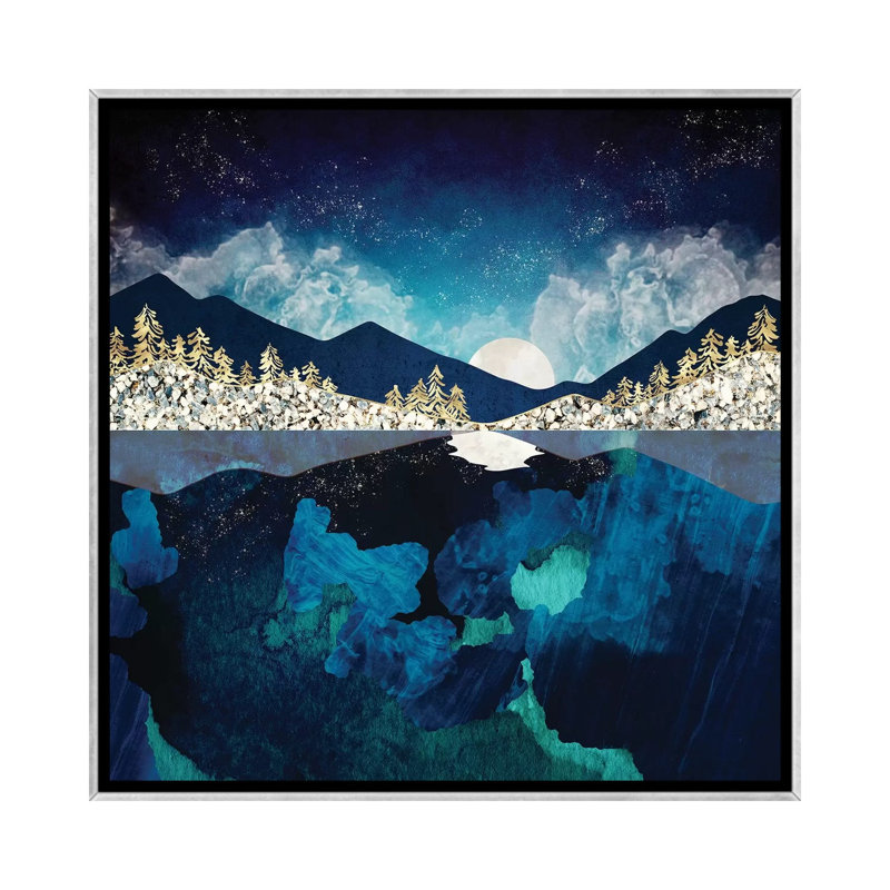 «Midnight Water», reproduction d'impression, Pas de tapis, H 26 po x l 26 po x P 1,5 po, Toile encadrée argentée