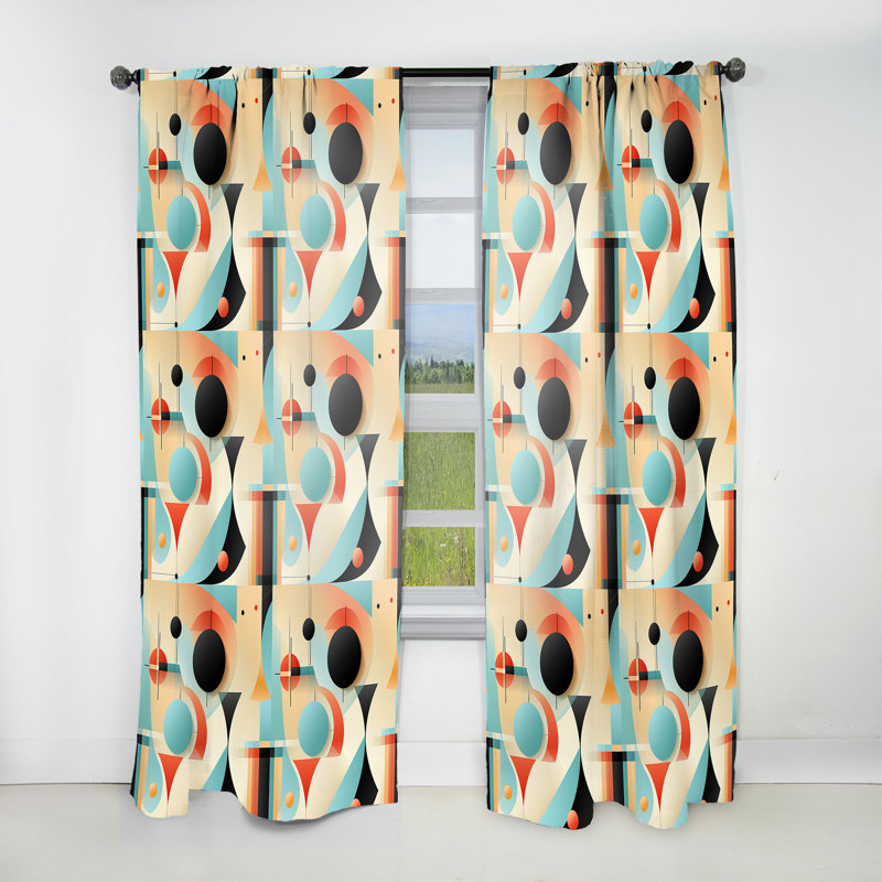 Rideau obscurcissant Mid-Century géométrique bleu et beige III - 1 panneau, null