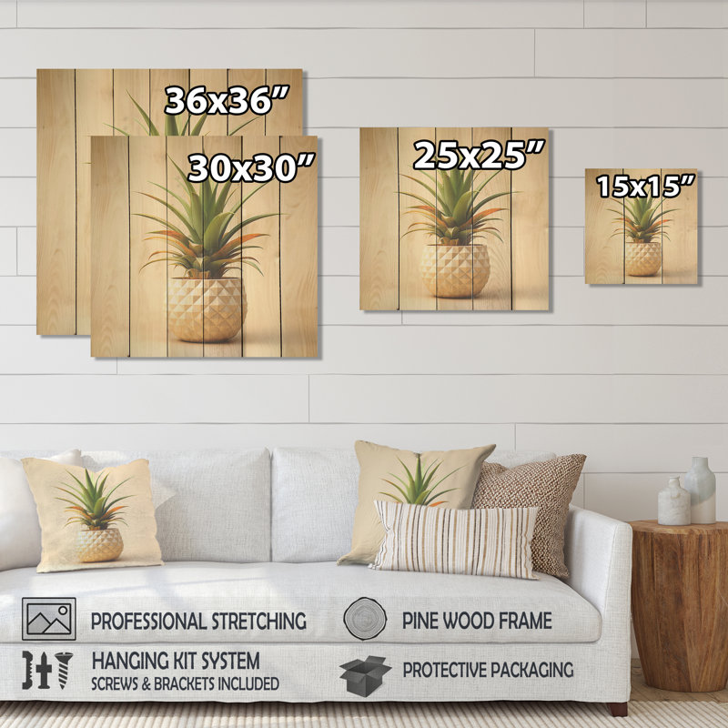 Bauhaus, minimalisme, ananas II - ananas sur bois, H 25 po x l 25 po