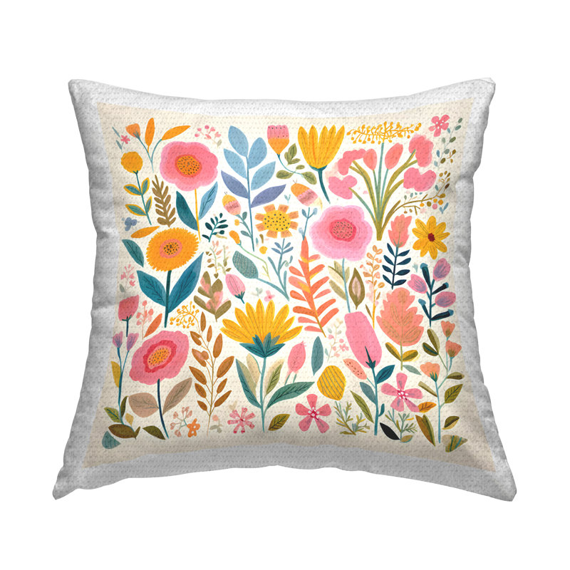 Cottage Florals Pattern Printed Outdoor Throw Pillow Design by Petal Prints Design