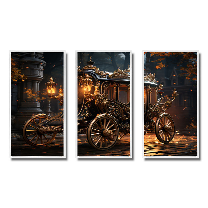 «Old American Cart II», art mural rétro, Cadre flottant blanc, H 40 po x l 61 po x P 1 po
