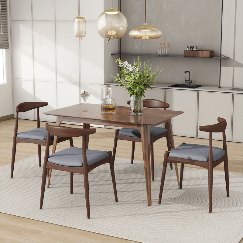 Ensemble de salle à manger 5 pièces 1 table 4 chaises, structure en bois d'hévéa, plateau en faux bois, rétro - élégant pour la cuisine et la salle à manger familiale