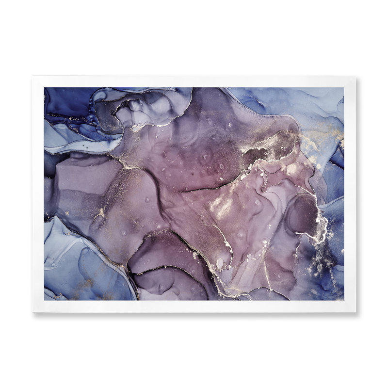 Gris et mauve, encre de marbre, impression sur toile murale moderne, H 30 po x l 40 po x P 1,5 po, Cadre photo blanc