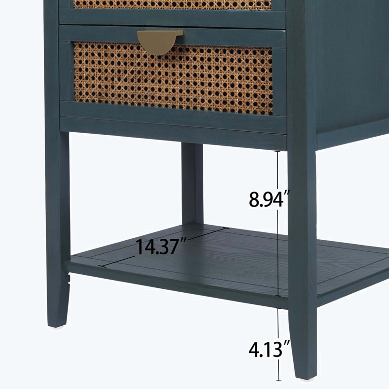 2 Drawer Side table,Naturel Rattan,End table,Side table,End table,Nightstand, Green