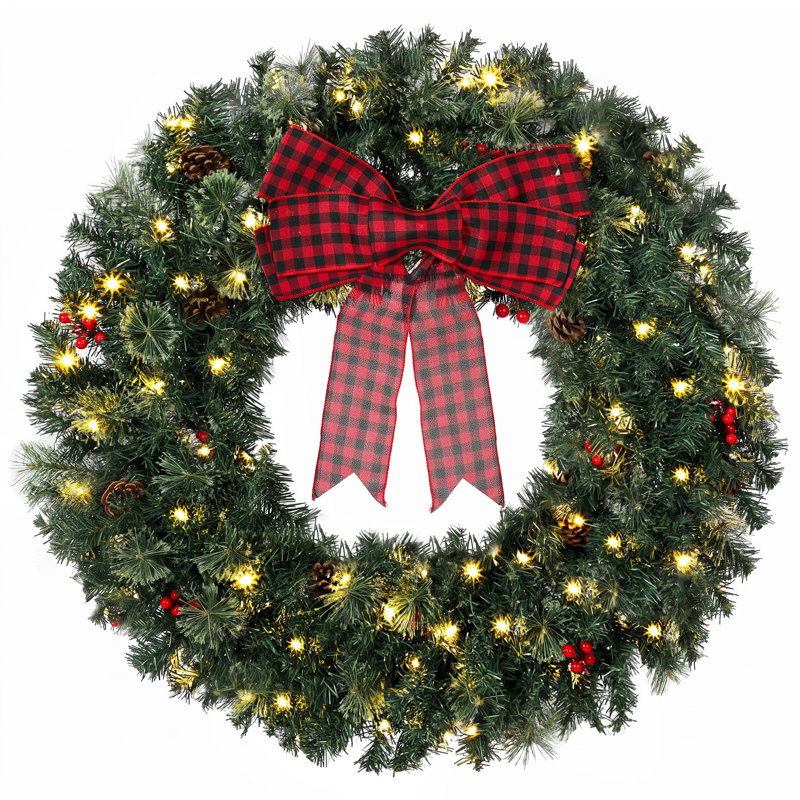 Couronne de Noël artificielle en épinette Crestwood pré-illuminée de 36 pouces