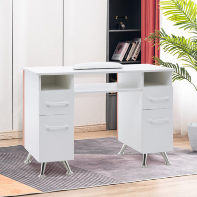 Ashayra Nail Desk with Cabinet and Drawer Upholstered Pad
